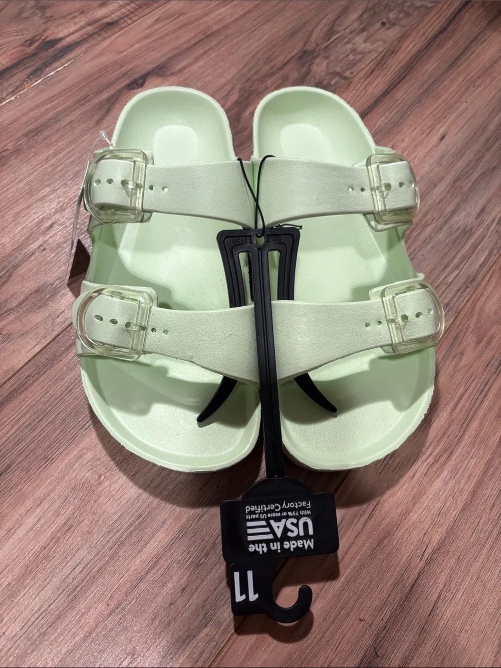 Time and Tru Double-Buckle Slide Sandals in Pale Green